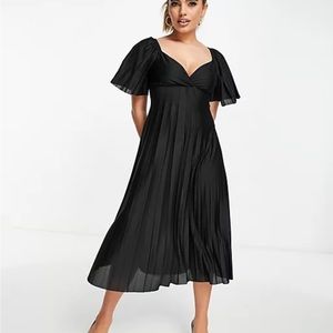 ASOS Design pleated twist back cap sleeve midi dress